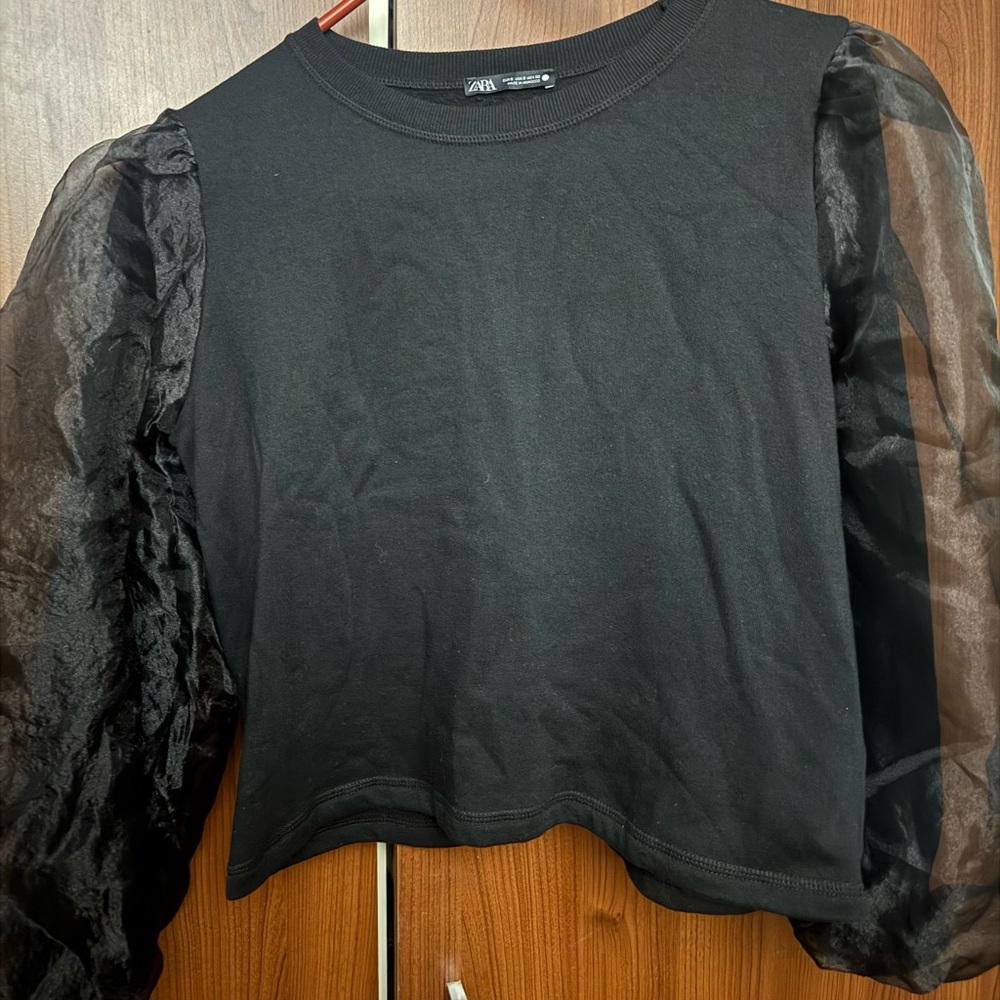 NWOT ZARA Black Sheer Sleeve Top